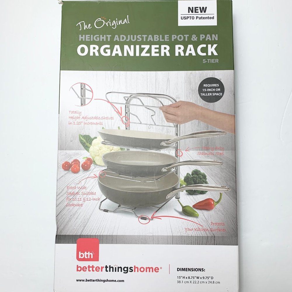 Height Adjustable Pot Pan Organizer Rack 15" Tall